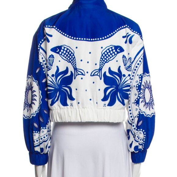 Farm Rio Active Artisanal Embroidered Crop Windbreaker Blue White Bead Tassel XS - Picture 7 of 7